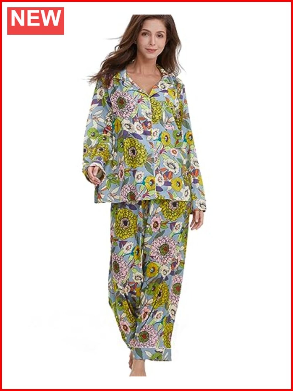Silk Satin Pajama Set Button Down Long Sleeve Sleepwear with Pockets